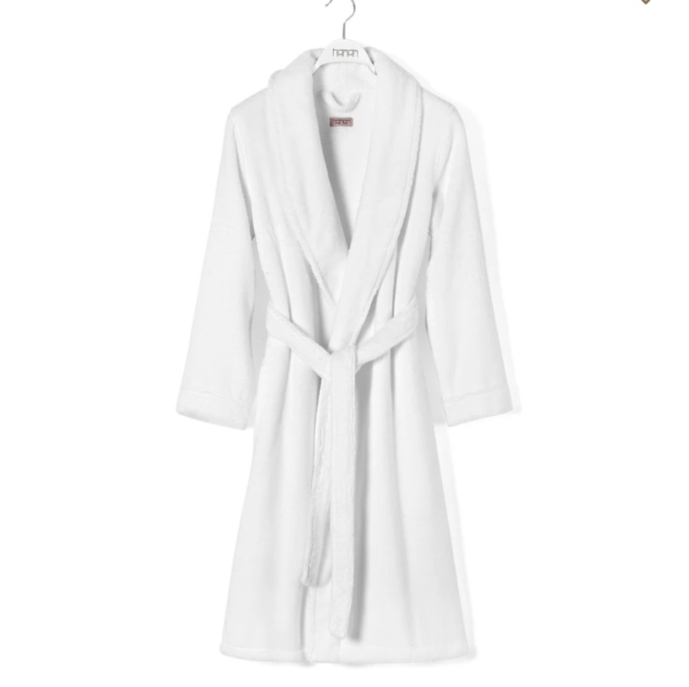 HAMAM Organic Cotton Olympia Robe White Plush Pockets Turkey S